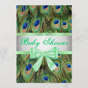 Baby shower Peacock Imprimer Bow vert Invitation