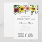 Baby shower per Mail Sunflower Roos Uitnodiging (Voorkant / Achterkant)
