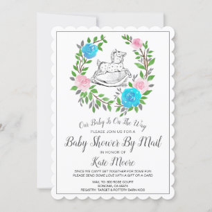 Baby shower per post   Floral Wreath Rocking Horse Kaart