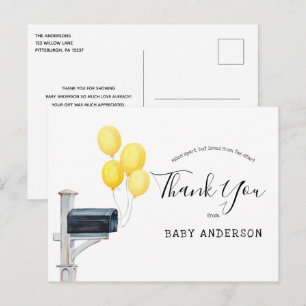 Baby shower per post Gele ballonnen Dank u Briefkaart