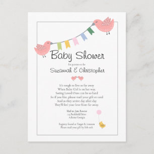 Baby Shower Per Post Meisje Roze Vogels Uitnodiging Briefkaart