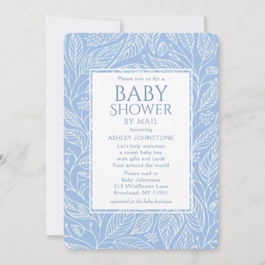 Baby Shower Per Post Pastelblauw Bloemmotief Kaart (Voorkant)