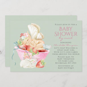 Baby shower per post Waterverf Girl Fairy Rabbit Kaart