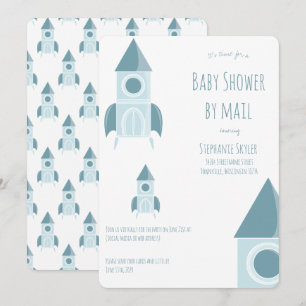 Baby shower per post wit blauw raketschip kaart