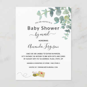 Baby shower per post witte eucalyptus greenery bee briefkaart