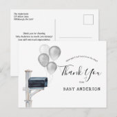 Baby shower per post Zilveren ballonnen Dank u Briefkaart (Voorkant / Achterkant)