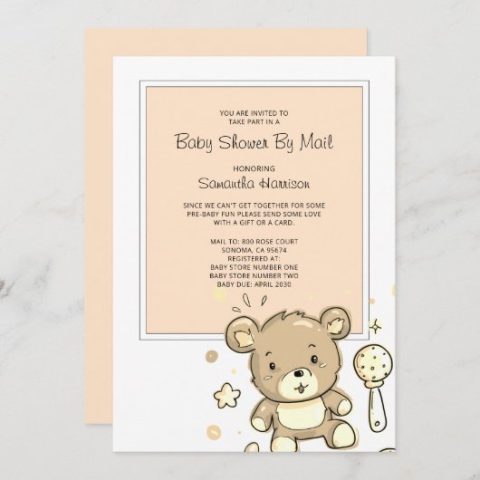 Baby shower per postuitnodiging kaart (Voorkant / Achterkant)