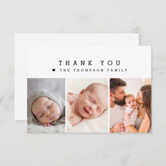 Baby shower Personnalisé 3 Photos Merci Coeur (Devant / Derrière)