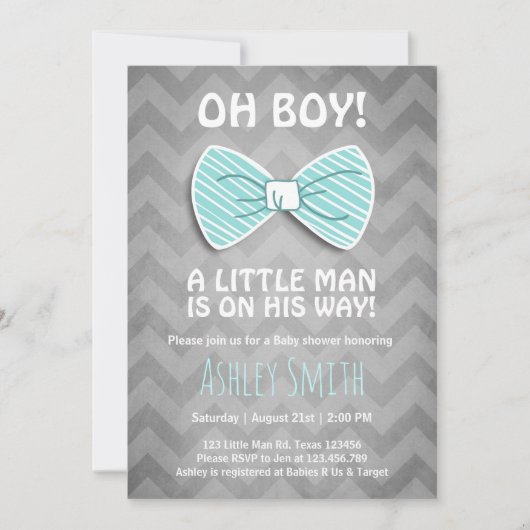 Baby shower Petit Homme Invitation Bow Cravate Ble (Devant)