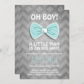 Baby shower Petit Homme Invitation Bow Cravate Ble (Devant / Derrière)