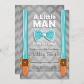 Baby shower Petit Homme Invitation Bow Cravate Ble (Devant / Derrière)