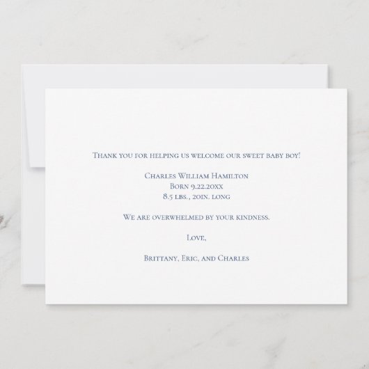 Baby shower photo bleu manuscrit Merci (Dos)