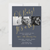 Baby shower Photo Collage Invitation Midnight BLUE (Devant)