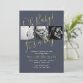 Baby shower Photo Collage Invitation Midnight BLUE (Debout devant)