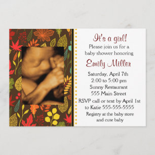 Baby shower Photo Invitation Automne Feuilles Auto