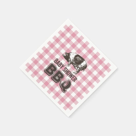 Baby shower Pig Roast BBQ Pink Gingham Servetten (Hoek)