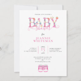 BABY SHOWER, PINK BOOTIES, PINK FLORAL KAART