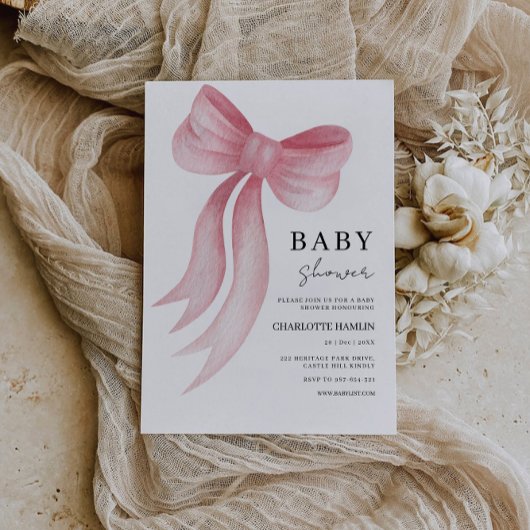 Baby shower Pink Bow Invitation Kaart