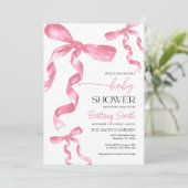 Baby shower Pink Bow Invitation Kaart (Staand voorkant)