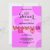 Baby shower Pink Polkadot Clothesline Invitation (Devant)