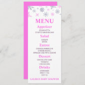 Baby shower Pink Snowflake Menu alimentaire (Devant / Derrière)