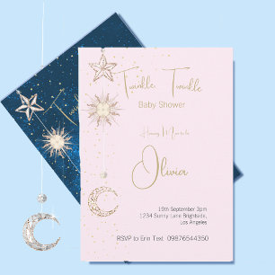 Baby shower Pink Stars Moon Twinkle Kaart