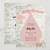 Baby shower Pink Umbrella Distressed Invitation (Devant / Derrière)