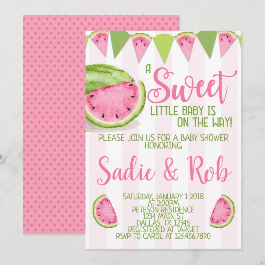 Baby shower Pink Watermelon Invitation Invitation (Devant / Derrière)