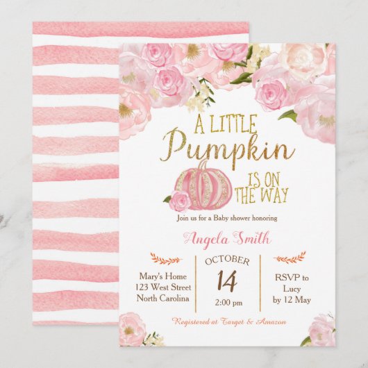 Baby shower PinkPumpkin Invitation Parties scintil (Devant / Derrière)