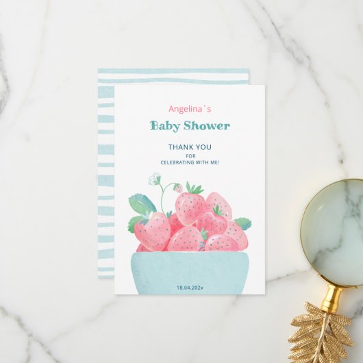 Baby shower plat Merci Fraises (Devant/Arrière en situation)