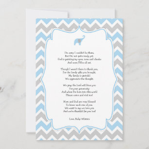 Baby shower poème merci notes, éléphant bleu