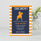 Baby shower Polo invitation bleu orange (Debout devant)