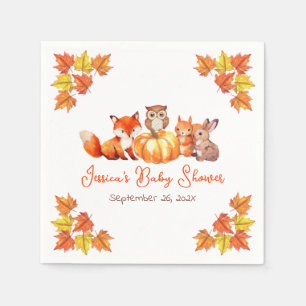 Baby Shower Pompoen Mooie Vos Herfstbladeren Diere Servet
