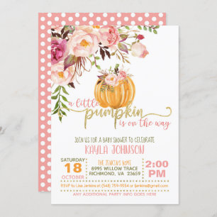 Baby shower pompoen Uitnodiging - Floral roze Stip