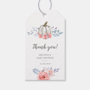 Baby shower pompoen Waterverf Roze rozen Floral Cadeaulabel