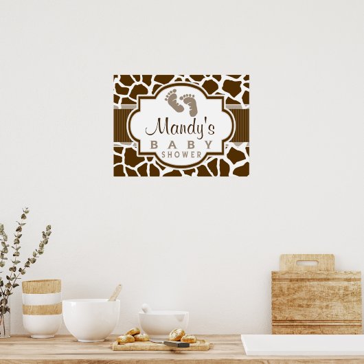 Baby shower Poster de animal Brown, Giraffe blanch (Cuisine)
