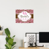 Baby shower Poster de animal Brown, Pink Zebra Str (Bureau à domicile)