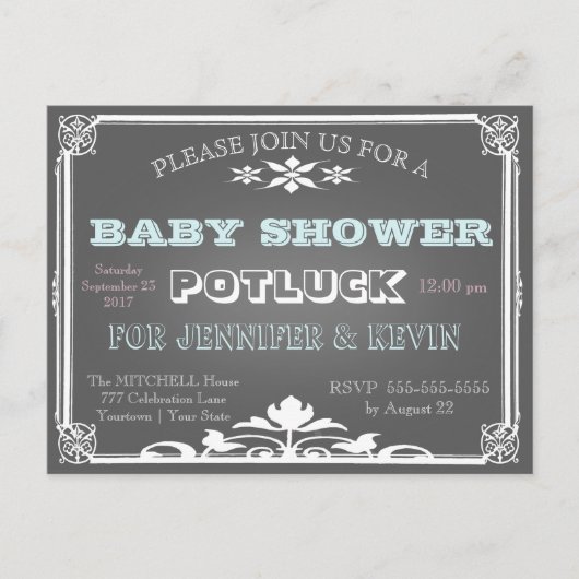 Baby Shower | POTLUCK | schoolbord Uitnodiging Briefkaart (Voorkant)