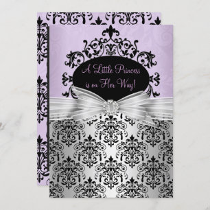 Baby shower pourpre noir Damask Invitation