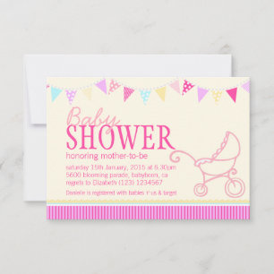 Baby shower poussoir jaune rose invitation