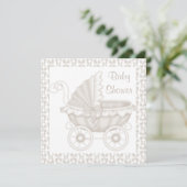 BABY SHOWER PRAM vintage INVITATION SEPIA/WHITE (Debout devant)
