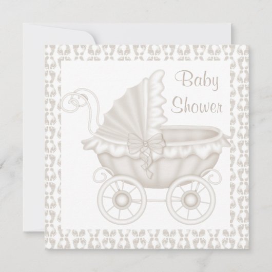 BABY SHOWER PRAM vintage INVITATION SEPIA/WHITE (Devant)