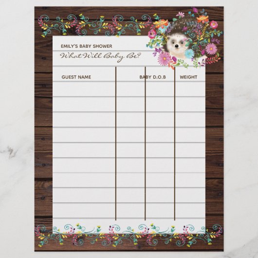 Baby shower Prediction Game - Eelbloemen (Voorkant)