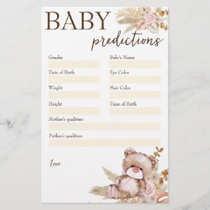 Baby shower prediction game teddy beer briefpapier