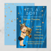 Baby shower Prince Boy Invitation Blue Gold Stars (Devant / Derrière)