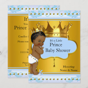 Baby shower Prince Cute Boy Blue Gold Crown Ethnic Kaart