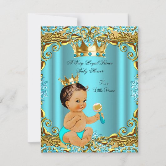 Baby shower Prince Gold Blauwgroen Aqua Brunette Kaart (Voorkant)