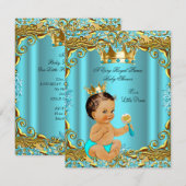 Baby shower Prince Gold Blauwgroen Aqua Brunette Kaart (Voorkant / Achterkant)