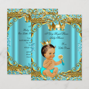 Baby shower Prince Gold Blauwgroen Aqua Brunette Kaart