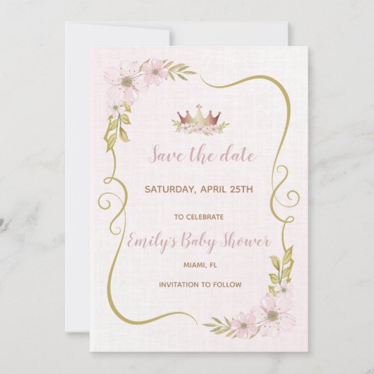 Baby shower Princess behalve de datum Save The Date (Voorkant)